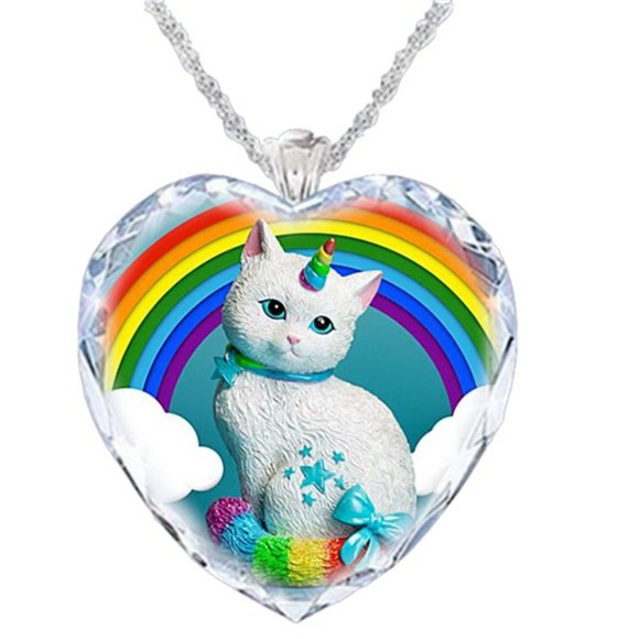 TT-Unicorn Cat and Rainbow Heart Necklace - Picture 8 of 10